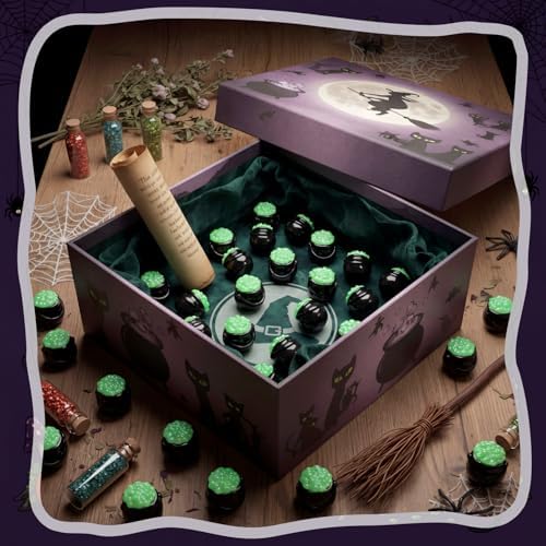 RoundFunny 50 Pcs Mini Black Cauldron Figurines Resin Witch Party Favors