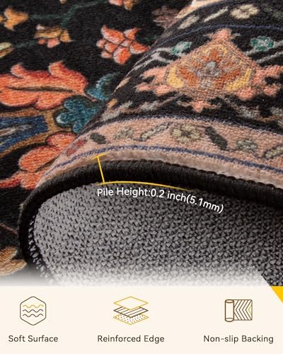 RELEANY Washable Area Rug, Runner 2'6"x10', Black/Colorful