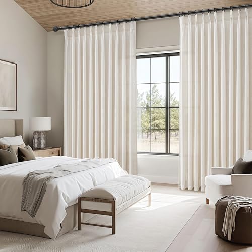100 Inch Extra Wide Linen Sheer Curtains 84 Inch Long 2 Panels Set for Living Room, Pinch Pleated Light Filtering