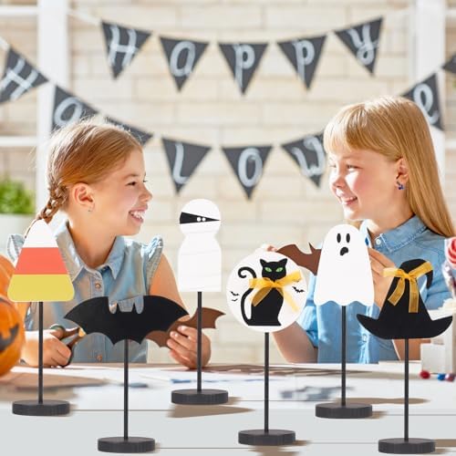 6PCS Wooden Halloween Tabletop Decorations for Home Indoor Centerpieces