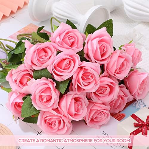 Jexine 100 Pcs Artificial Roses Flowers Bulk, Pink