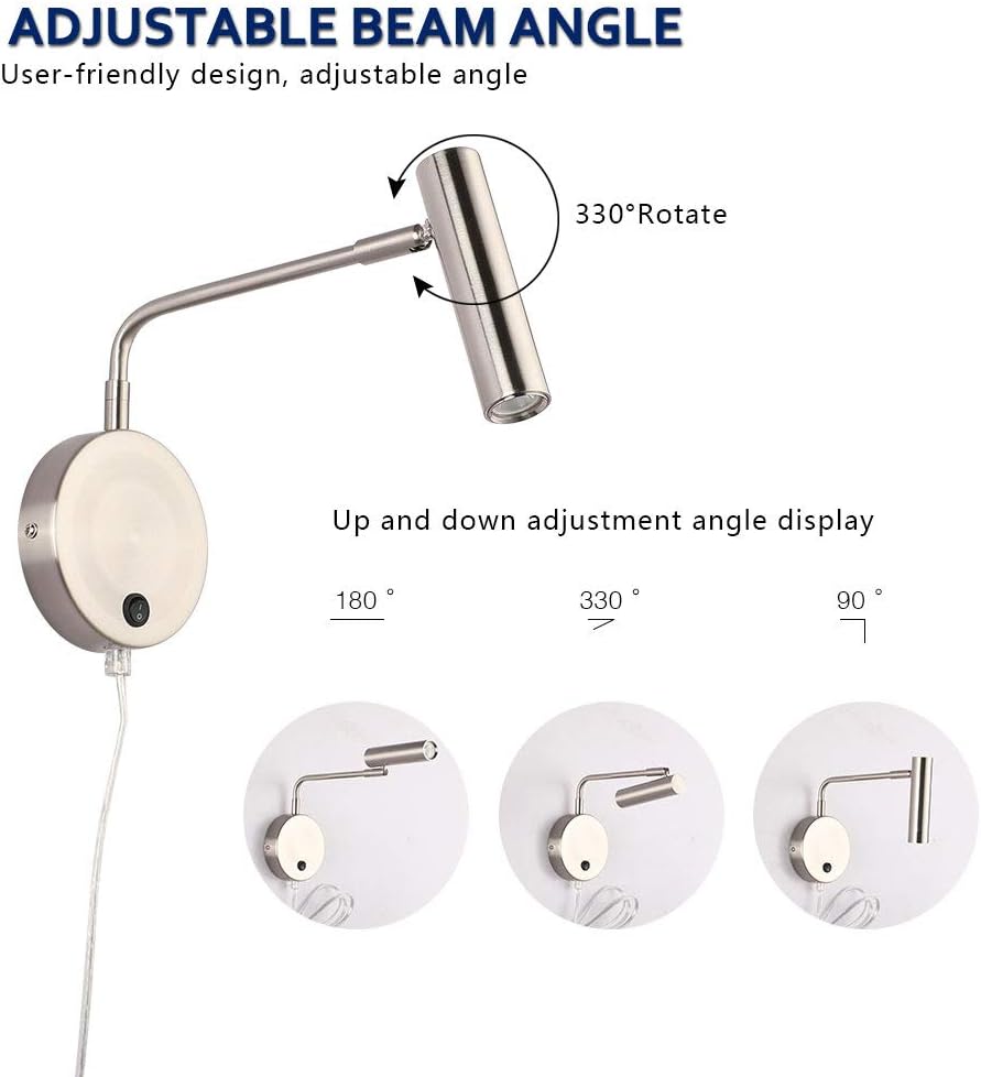 Joossnwell Wall Mounted Lamp, Sconce Light with Plug in Cords Wall Reading Light with Switch for Living Room Bedroom