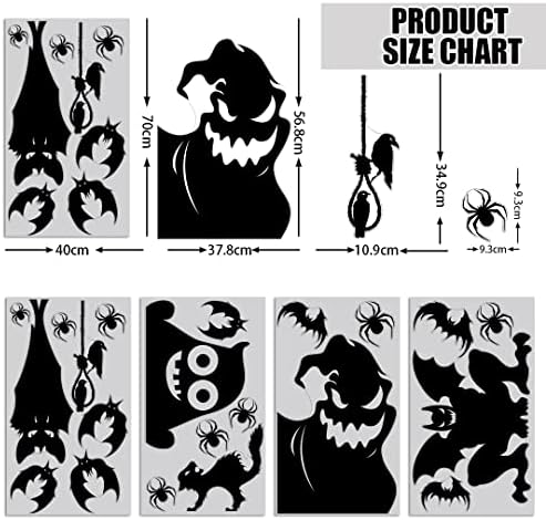 CCINEE Halloween Window Cling Sticker, 4 Sheet Giant Spooky Monster Silhouette Window Decal Scary Black Stickers for Halloween Indoor Kids Room and Party Decoration…