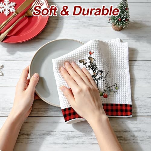 Christmas Kitchen Towels Snowman Waffle Hand Towels for Kitchen Decor