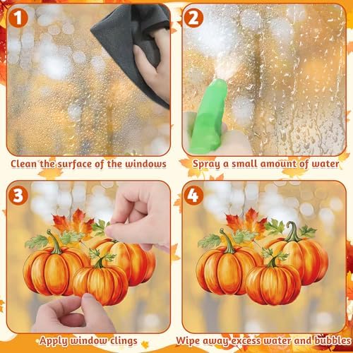9 Sheets Autumn Window Stickers, Scarecrow Maple Leaves Pumpkin Nuts Decal Windwo Clings, Double Sided Fall Window Clings for Fall Decorations Decor Thanksgiving Accessories Indoor Outdoor
