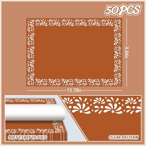 Whaline 50Pcs Cielito Lindo Paper Placemats Mexican Fiesta Brown Dinner Mats Disposable Rectangle Table Mats for Cinco De Mayo Party Table Setting