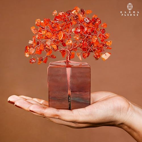 KARMAPLEDGE Chakra Tree of Life for Unique Gifts for Mom, Dad, Home and Office Decor, Handmade Carnelian Healing