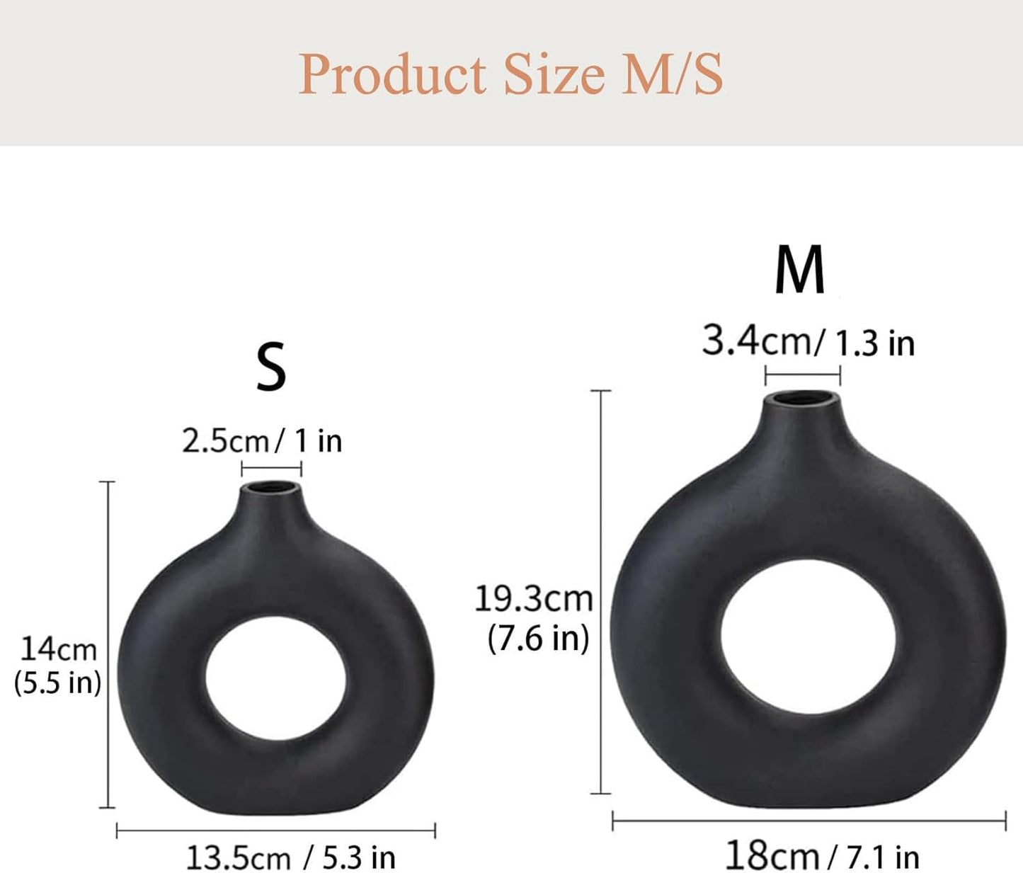 Ceramic Vase / Black / Donut / Set of 2