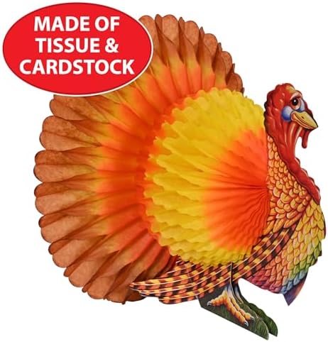 Beistle Tissue Turkey Centerpieces 12", Pack of 2, Fall Colors