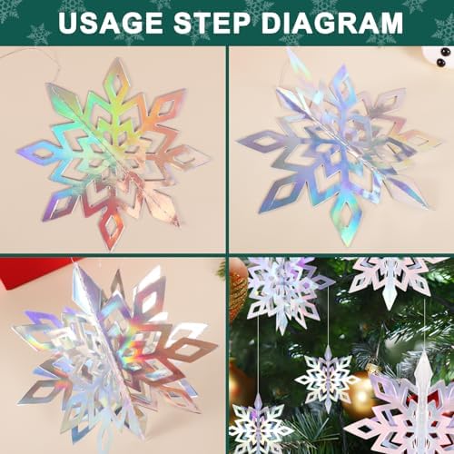 24 PCS Snowflake Christmas Hanging Party Decor Supplies,12 PCS 3D Glittery Snowflakes &12PCS 3D White Paper Snowflakes Hanging Garland for Christmas Winter Holiday New Year Wonderland Party Decoration