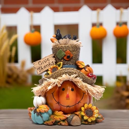 Hodao Pumpkin Figurine with Give Thanks Sign, Thanksgiving Decorations