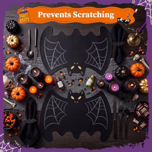 Remerry Set of 6 Halloween Bat Placemats Leather,Large Bat,Black