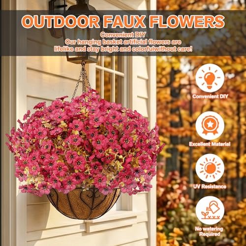 13 Bundles Artificial Fall Flowers Fake Mums for Outdoor(Dark Red)
