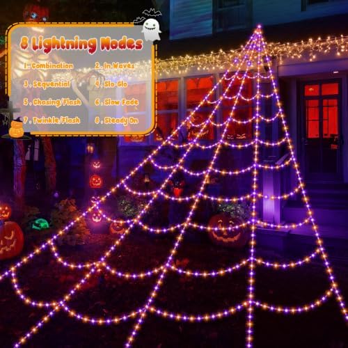 Halloween Decorations Spider Web Lights, 455 LED 16.4Ft Light Up Spider Web