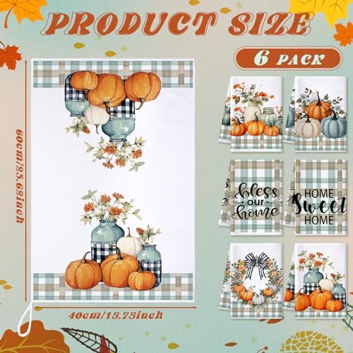 Geyoga Set of 6 Fall Kitchen Towels Autumn Dish Towels Pumpkin Hand Towel