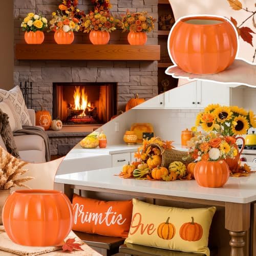 6 Pcs Fall Ceramic Pumpkin Vases Fall Flower Vase, Orange