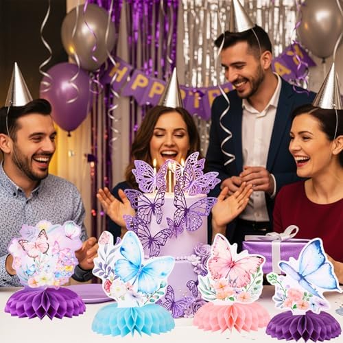 9 Pcs Butterfly Birthday Decorations-Butterfly Themed Honeycomb Centerpiece