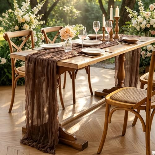 6Pcs Nude Cheesecloth Table Runner, 10FT Rustic Nude Gauze Table Runner 35*120inch Boho Runner for Wedding Bridal Shower Baby Shower Table Centerpiece Decorations
