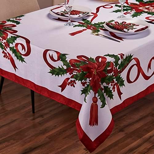Kadut Christmas Ribbon Tablecloth (70 x 120 Inch) for 8 Foot Rectangle Tables, Heavy Duty Fabric, Stain Proof Xmas Ribbon Table Cloth for Harvest, Holiday, and Fall, & Christmas Dinner.