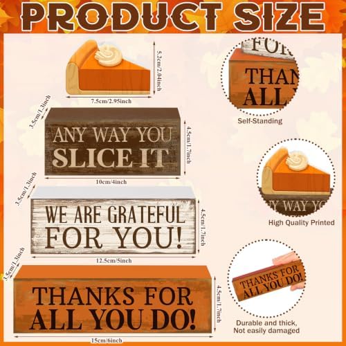 Moucuny 4 Pcs Fall Stacked Blocks Pumpkin Pie Farmhouse Thanksgiving Decor