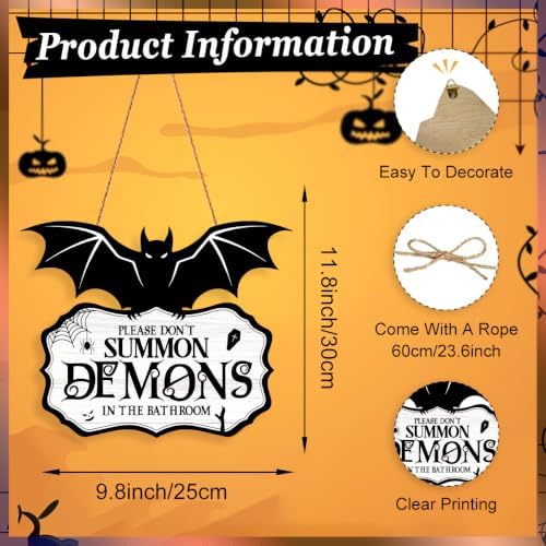 Funny Halloween Bathroom Decor-Please Don't Summon Demons Spooky Wood Sign