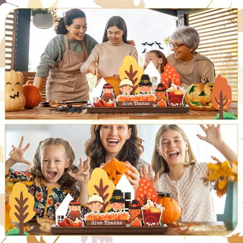 Thyle 13 Pcs Thanksgiving Wooden Tabletop Decoration Set, Give Thanks
