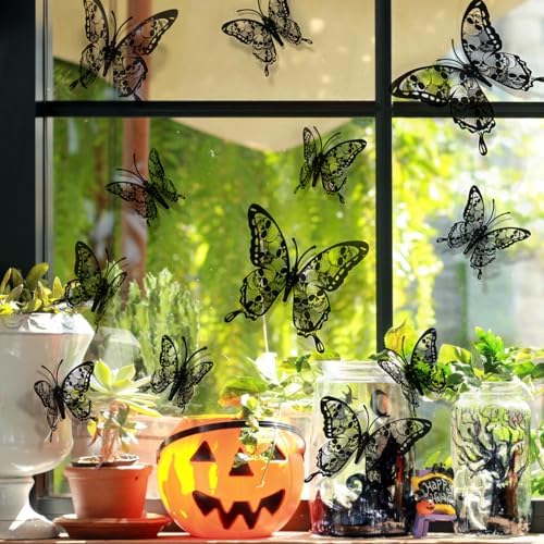 Halloween Wall Sticker Butterfly Wall Decals Skull Design Halloween Decor Indoor Supply Halloween Skull Wall Decals for Home Bedroom Bathroom Living Room Office Halloween Wall Stickers Decoration