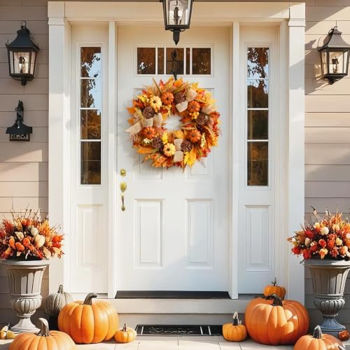 Fall Wreaths for Front Door Outside, 2 Pack Fall Door Wreath, 20 Inch
