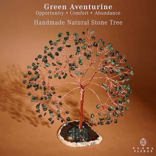 KARMAPLEDGE Crystal Tree of Life for Home, Office, Room, Wall Decor to Bring Money & Good Luck, Handmade Green