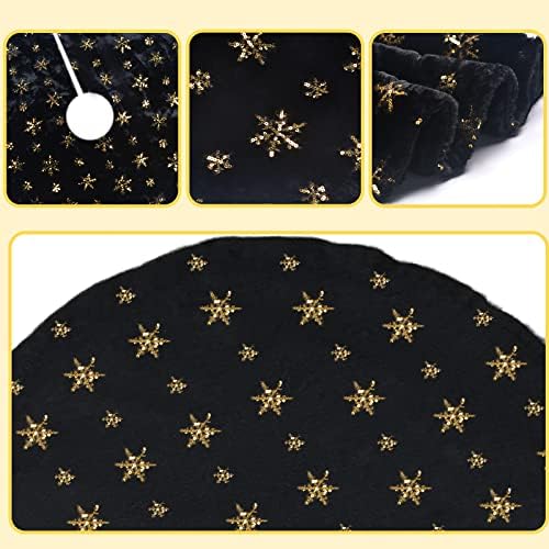 Christmas Tree Skirt Black 30 Inch Faux Fur with Gold Glitter Snowflake Soft Fluffy Tree Skirt for Christmas Party Decoration, Black Gold Snowflake