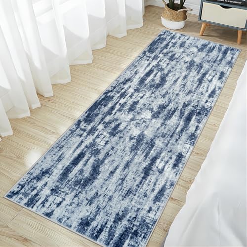 2'6''x8' Runner Rugs Washable Rug: Modern Abstract Hallway Blue Grey Carpet
