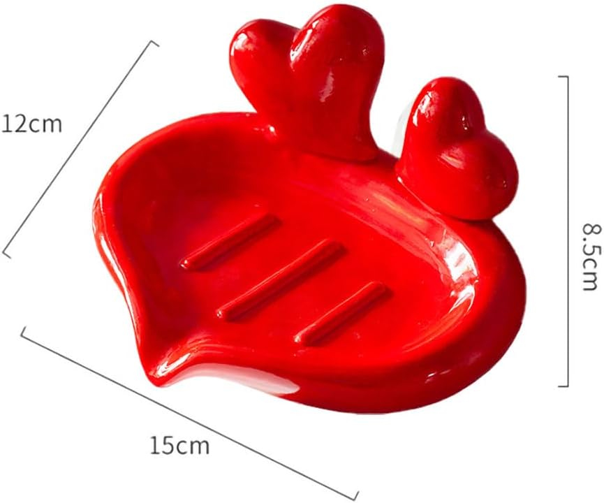 Creative Heart to Heart Soap Holder Ceramic Soap Dish Self Draining Soap Holder Decorative / Red