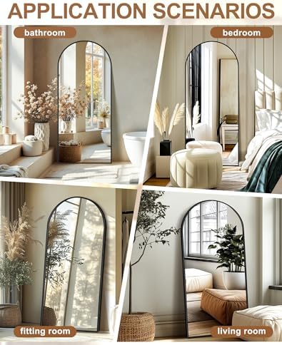 Delma Arched Full Length Mirror with Stand, 70x30 Black Floor Mirror