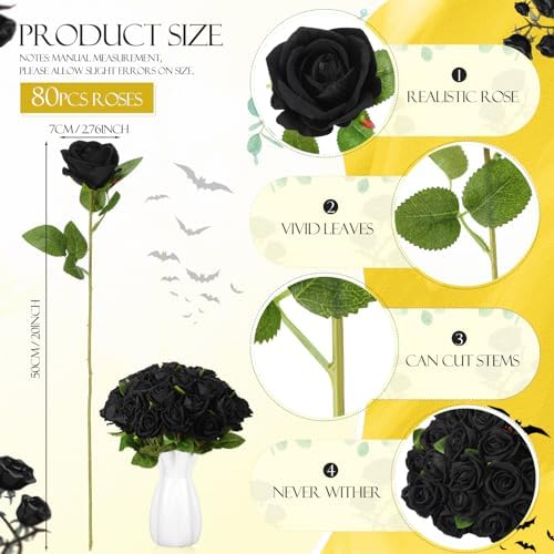 Hotop 80 Pcs Artificial Roses Flowers Bulk, Black