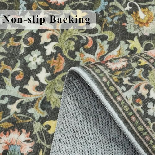 Washable 2x3 Entryway Area Rugs: Vintage Soft Floral Thin Doormat with Non Slip Backing Water Resistant Bathroom