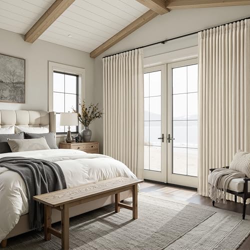 Floor to Ceiling Light Flax Linen Curtains 120 Inches Long 2 Panels Set for Patio Sliding Door 2 Panels Set, Elegant