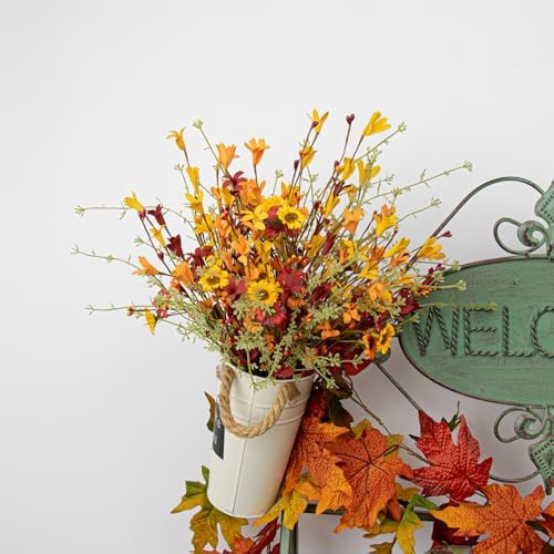 JINGHONG Artificial Fall Flowers 12 Pack Floral Picks 17" Tall Forsythia Stems with Berries for Autumn Flower Arrangements Centerpieces Indoor Outdoor Decorations