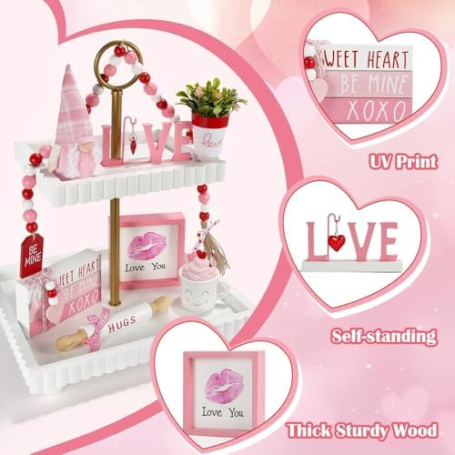 Pink Valentine's Day Decorations 8 PCS Tiered Tray Decor Set for Home