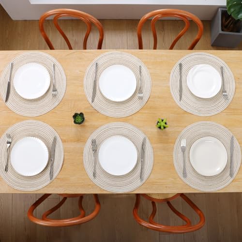 SHACOS Placemats Set of 8 Round Braided Place Mats 15 inch Washable Table Mats for Home Wedding Holiday Party (Ivory, 8)