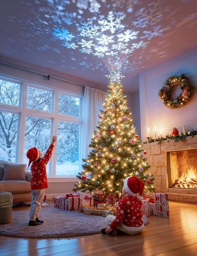 DG-Direct Christmas Tree Topper with Rotating Snowflake Projector, Silver