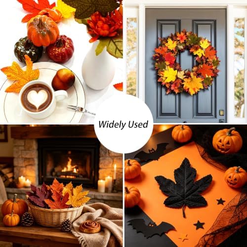 100 Pcs Artificial Maple Leaves Bulk (Medium-Leaf Orange Yellow)