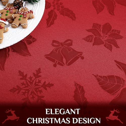 Softalker Christmas Jacquard Round Tablecloth, 70 inch, Red