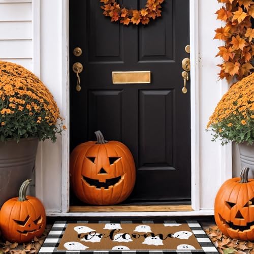 Tinideya 2 Pcs Halloween Layerd Doormat Set for Outdoor Porch Decor