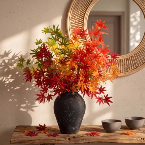 Suncalla 10 Pcs 31" Fall Artificial Japanese Maple Stem, Green Orange