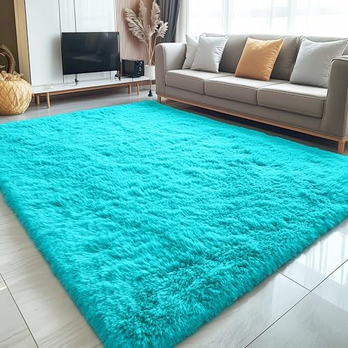OLANLY 8x10 Machine Washable Large Area Rugs for Living Room, Bedroom, Soft Fluffy Shaggy Bedside Rug, Indoor Floor