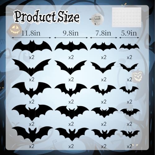DIYASY 40 Pcs Light up Bats Wall Decor, 3D Halloween Lighted Bat Stickers