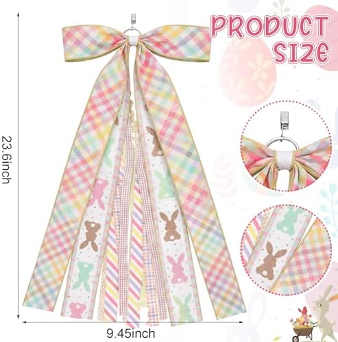 Suncalla 2 Pcs Easter Colorful Rabbits Ribbon Bow for Wreath Front Door