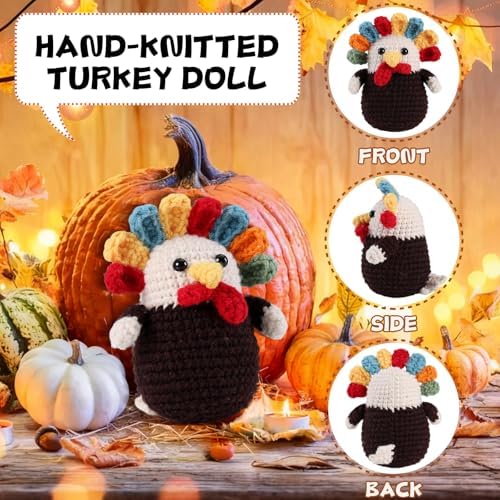 Happy Thanksgiving Gifts Crochet Turkey - Handmade Crochet Turkey Animal for Kids Women Men Family Friends, Fall Thanksgiving Basket Stuffers with Card&Box for Table Desk Home Decoration