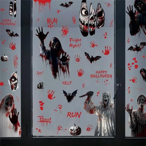 Halloween Static Window Clings, Double Sided Ghost Bat Pumpkin Stickers for Party Decor