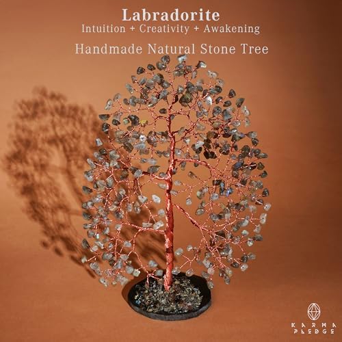 Crystal Tree of Life Birthday Gifts for Women, Men, Frineds, Handmade Labradorite Chakra Tree for Home, Room, Office